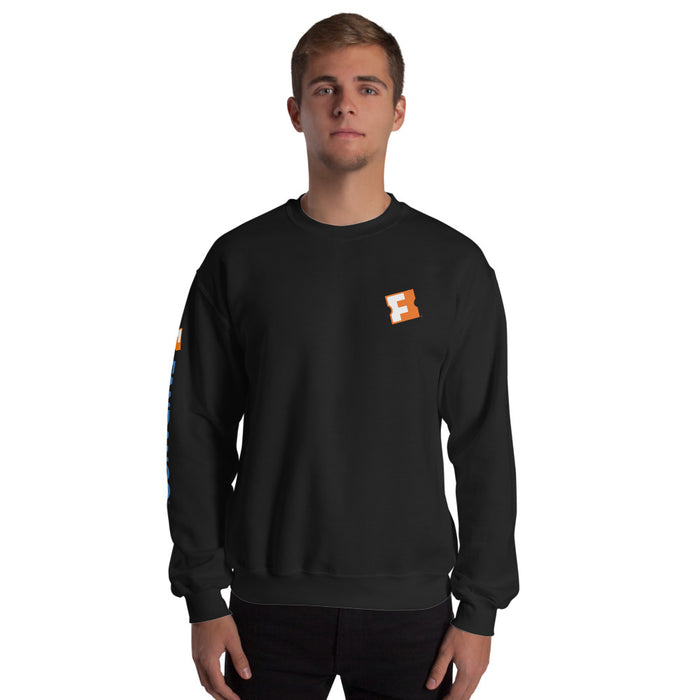Back view of the solid black crewneck sweatshirt with a clean, unprinted finish