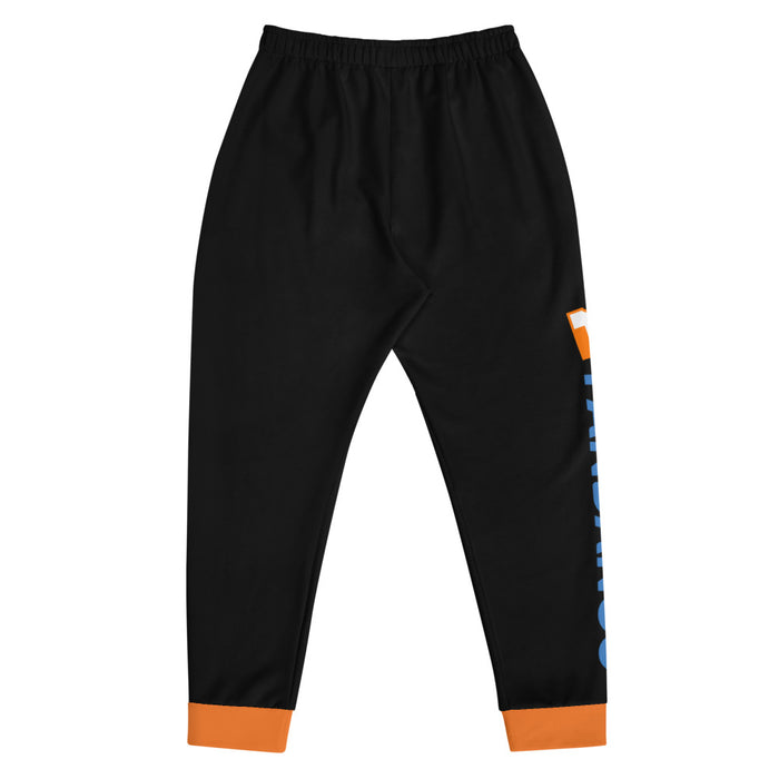 Close-up of the Fandango brand logo printed on the left hip of the sweatpants