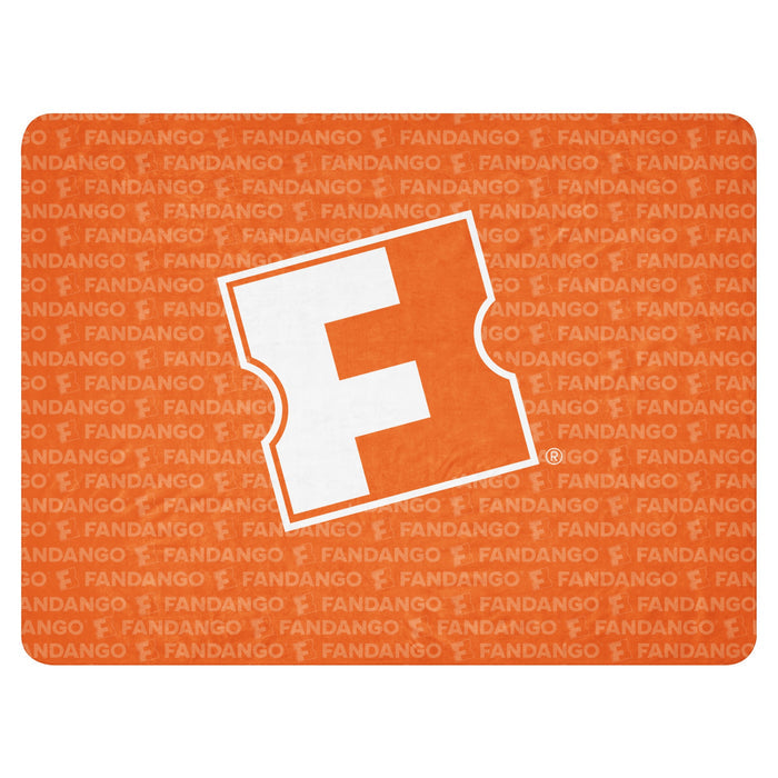 Fandango sherpa blanket folded neatly to show the ultra-soft texture and printed logo