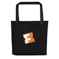 Fandango logo tote bag featuring the bold white Fandango logo centered on a durable black fabric body with natural cotton handles