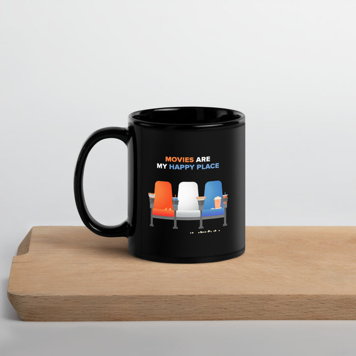 Angle view of the 11 oz black ceramic mug showcasing the handle and glossy finish