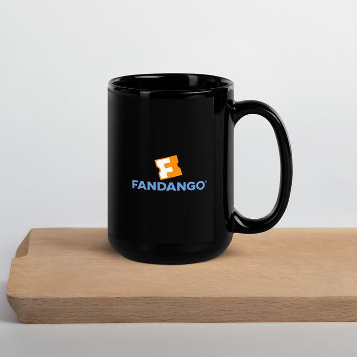 Back view of the solid black Fandango mug showing the clean, glossy surface