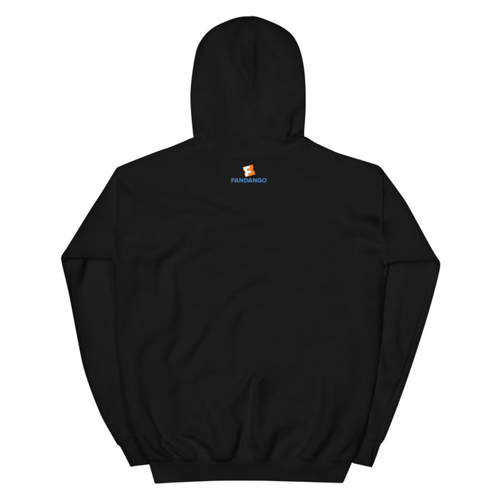 Side view of the black Fandango hoodie showing the relaxed fit and long sleeves
