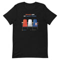 Black crew-neck t-shirt featuring Movies Are My Happy Place text graphic centered on the chest