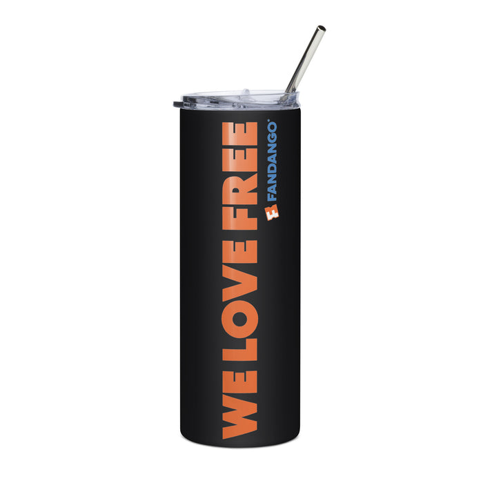 Fandango We Love Free 20 oz stainless steel tumbler with lid and straw