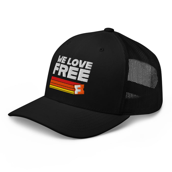 Fandango Trucker Hat Retro We Love Free side profile showing mesh back