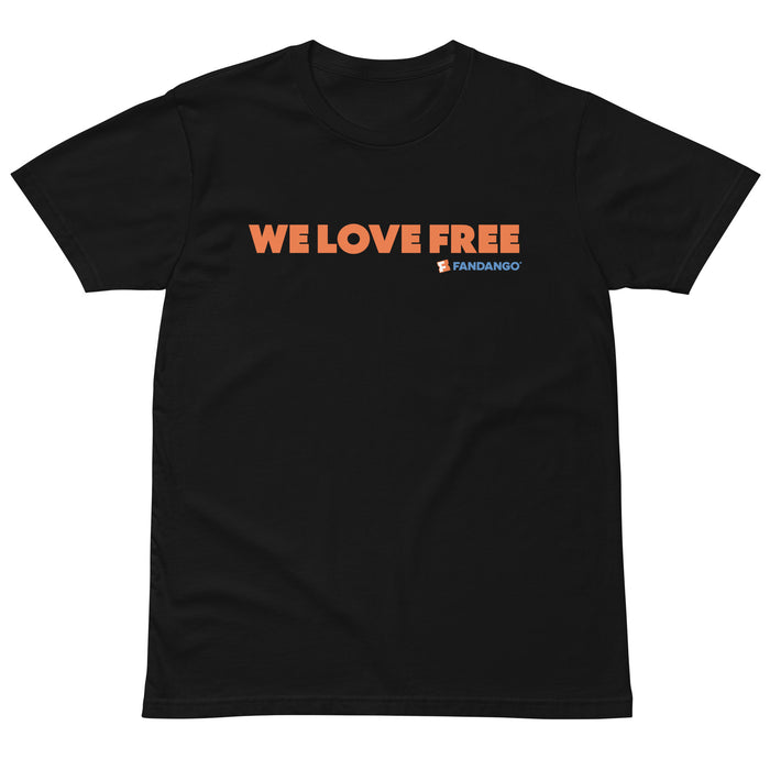 Fandango Simple We Love Free Unisex T-Shirt front view in black