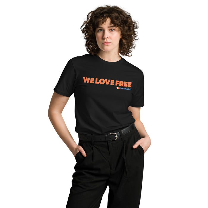 Fandango Simple We Love Free Unisex T-Shirt front view in white
