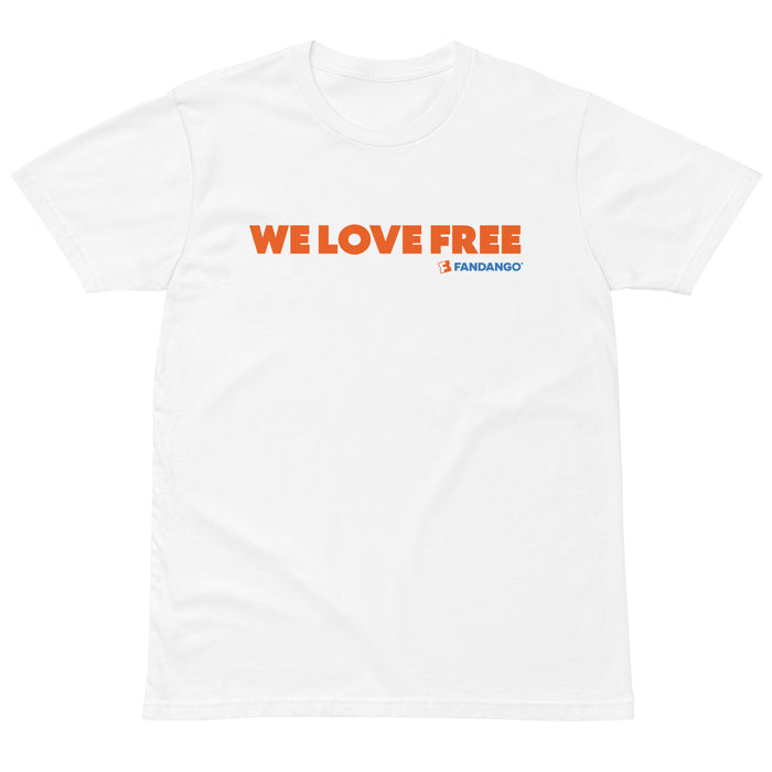 Fandango Simple We Love Free Unisex T-Shirt model wearing black variant