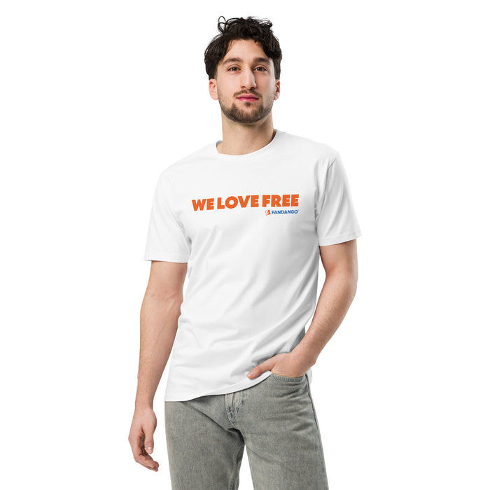 Fandango Simple We Love Free Unisex T-Shirt fabric texture and crew neck detail