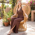 First Love Tie Back Sleeveless Slit Wide Leg Jumpsuit