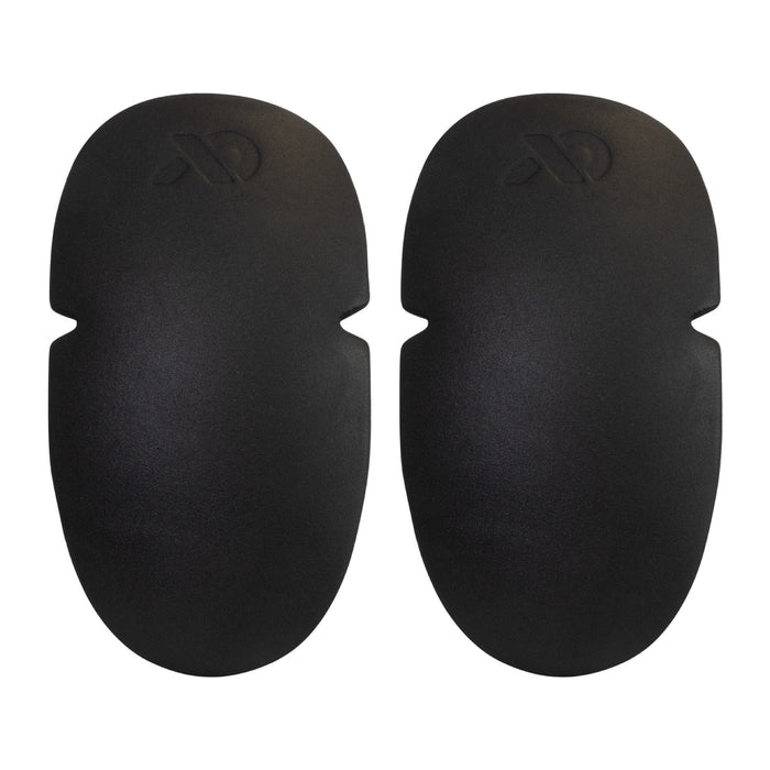 Two black textured motorcycle armor pads, each with side cutouts and a debossed logo.