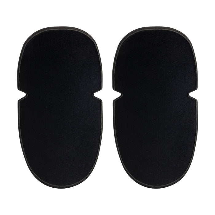 Two black oblong protective pads, each with an inward curve on one long side.