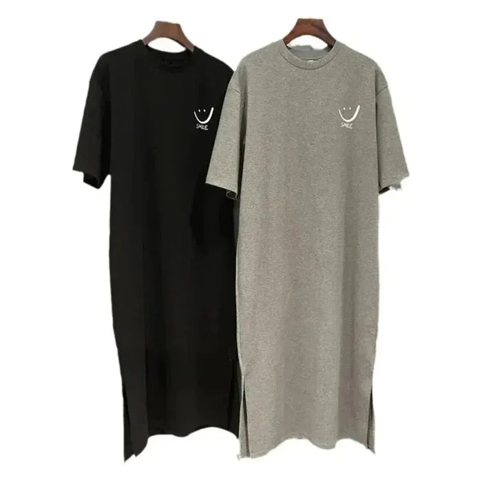 Frauen Sommer Neue Kurzarm T-shirt Kleid Lose Mittlere Länge Über Knie Kleid