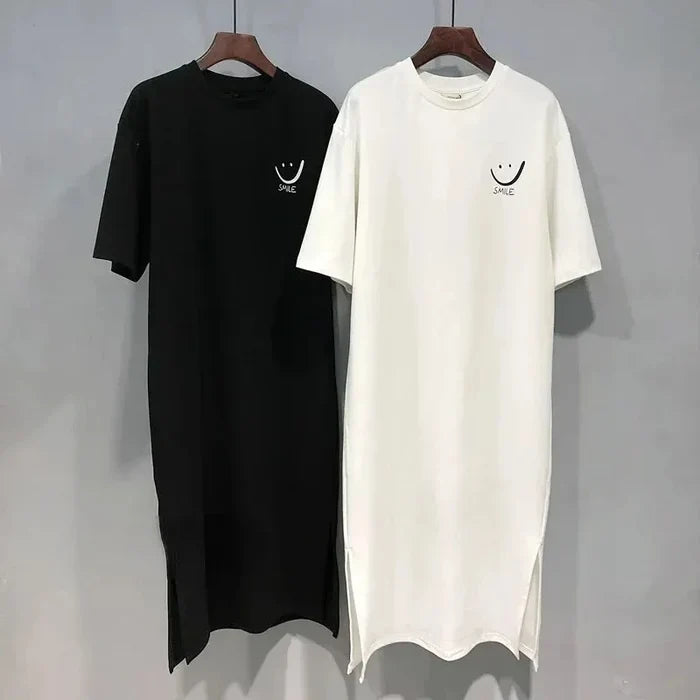 Frauen Sommer Neue Kurzarm T-shirt Kleid Lose Mittlere Länge Über Knie Kleid