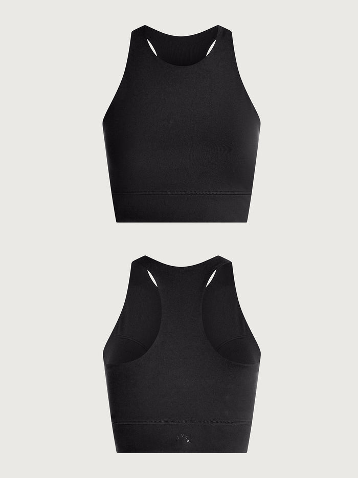 Black|Bea Bra in Black FreeSoft fabric, front view highlighting a sleek bralette silhouette.