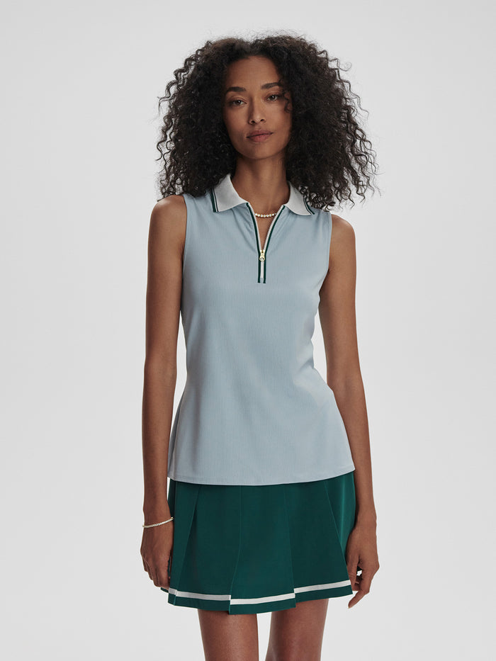 Celestial Blue|Front view of the Varley Fritton Performance Tank in Celestial Blue, a sleeveless athletic top with moisture-wicking fabric.
