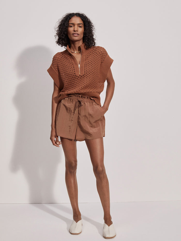 Rawhide|Gaines Half Zip Knit in Rawhide, front view showing a textured knit fabric and a subtle half-zip collar.