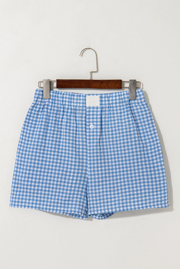 Gingham Plaid High Elastic Waist Shorts