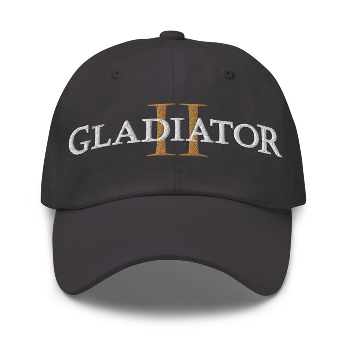 Asphalt Gladiator II embroidered dad hat front view showing the curved brim and crown design
