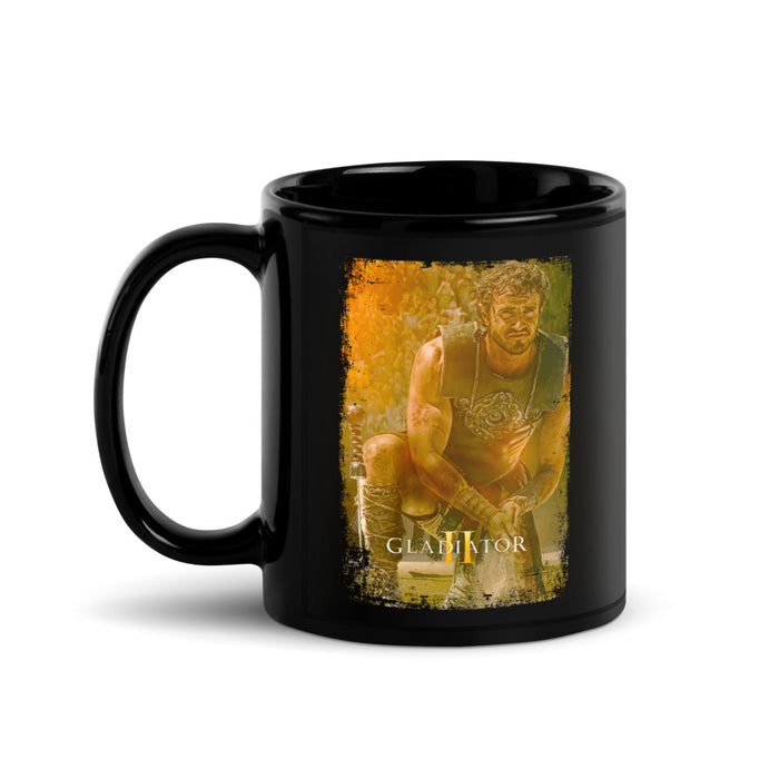 Gladiator II Lucius black ceramic mug featuring movie graphic art