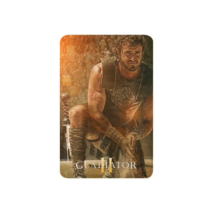 Gladiator II Lucius sherpa blanket, front view showing the full cinematic graphic design