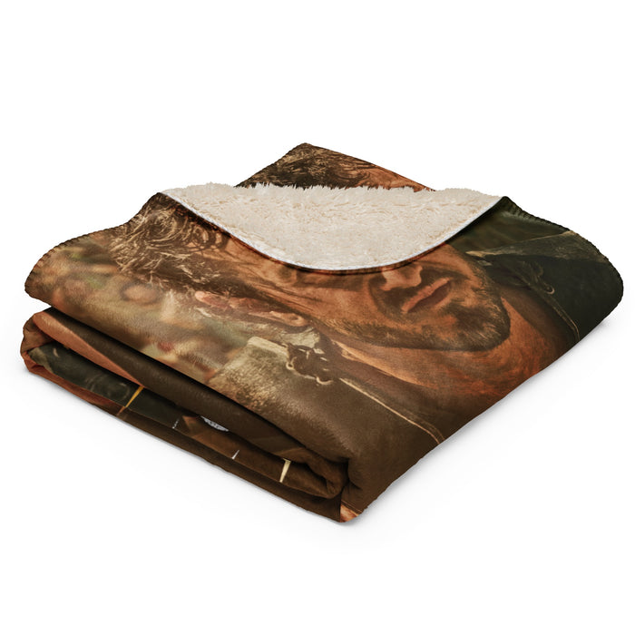 Folded view of the Gladiator II throw blanket displaying the rich color palette