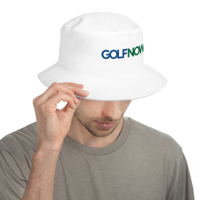 GolfNow Bucket Hat showing embroidered logo detail