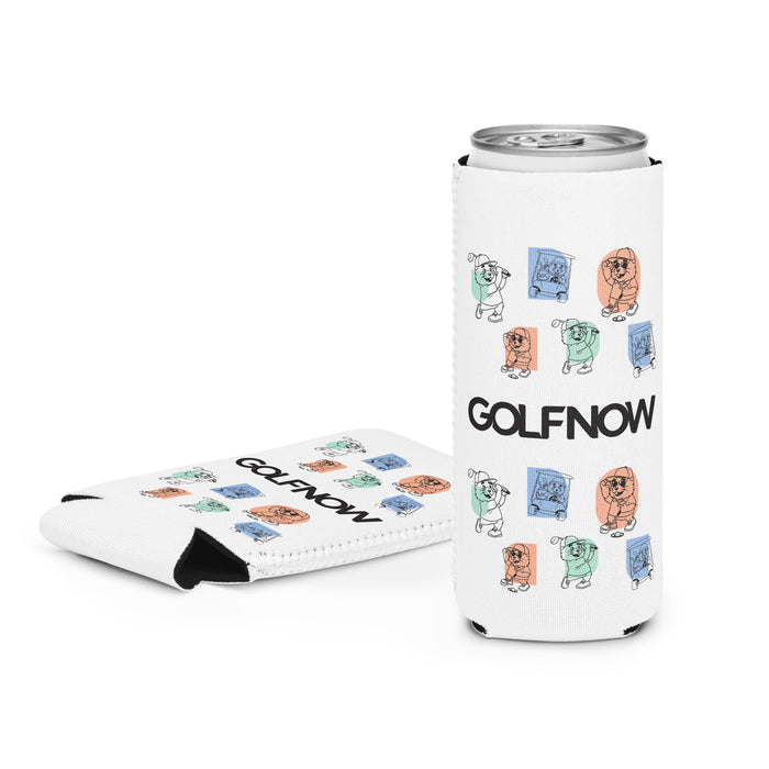 GolfNow Can Cooler Gopher Collage angled view showing insulating neoprene material