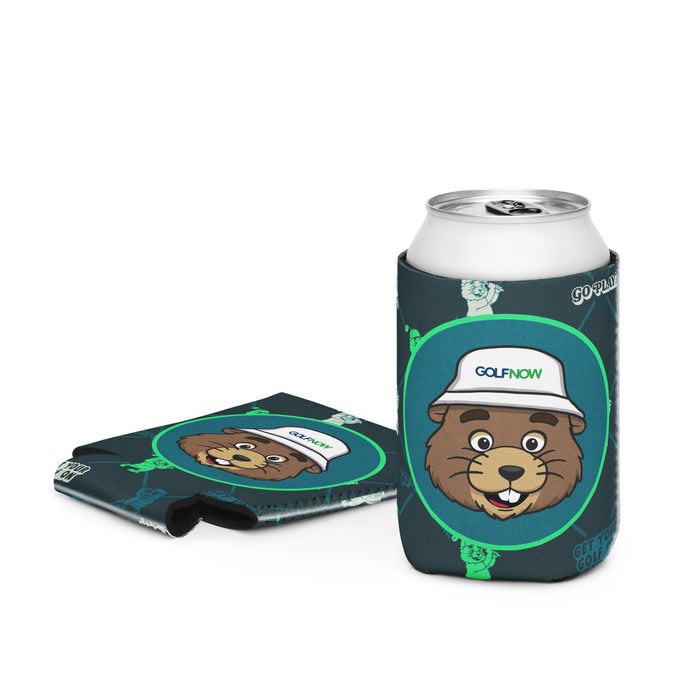 GolfNow Gopher Go Play Can Cooler close-up of neoprene material and ribbed seams