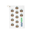GolfNow Gopher Golf Towel folded and hanging from a golf bag