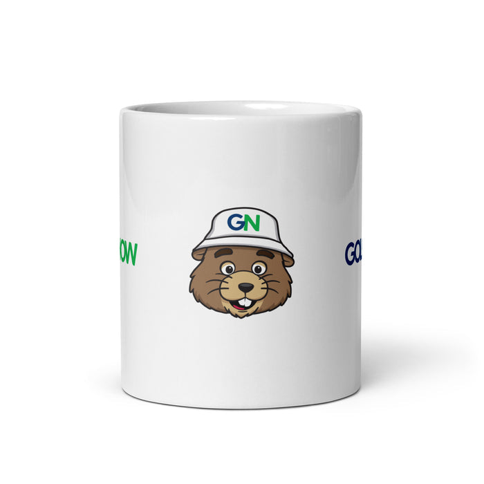 GolfNow Gopher ceramic coffee mug side angle showing comfortable handle