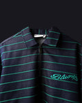 Green Stripe Rugby Full Sleeve Quarter Zipper T-Shirt