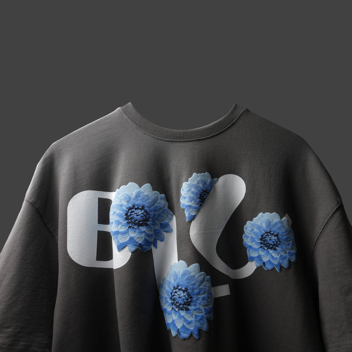 Grey Dahlia Puff Screen Print T-Shirt