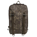 First Lite camouflage pack featuring a top handle, two front webbing straps with buckles, and two bottom D-rings.