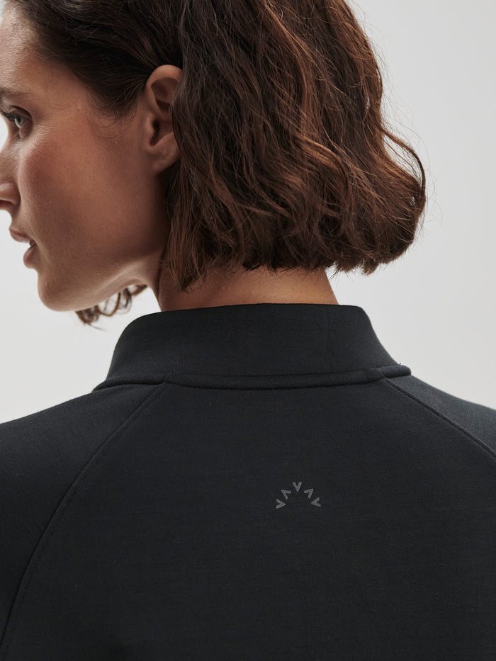Black|Hayden Zip-Through Black, front view of a zip-through hoodie with full-length zipper, hood and long sleeves.