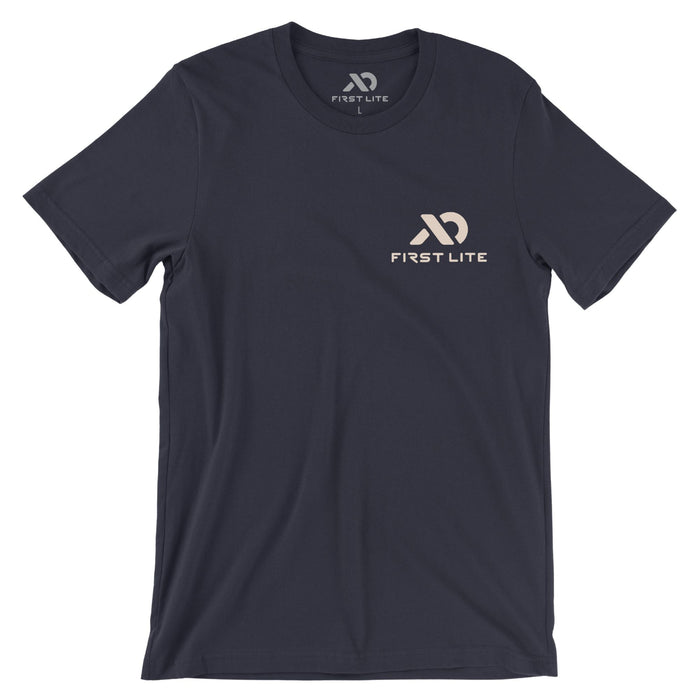 Navy T-Shirt with a white logo and "FIRST LITE" on the left chest