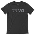Dark grey heather t-shirt by Meateater, size Medium, with 'FIRST LITE' text and a stylized light grery logo on the chest.