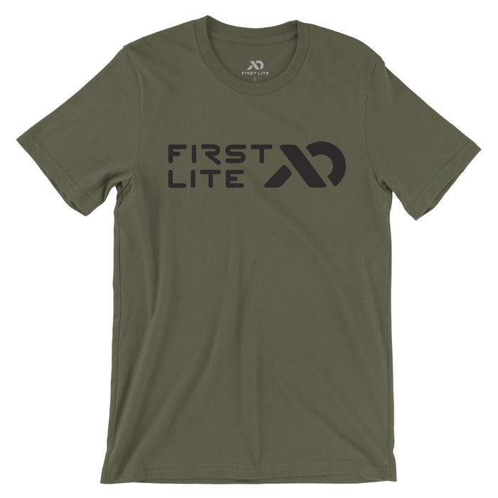 Military green  t-shirt by Meateater, size Medium, with 'FIRST LITE' text and a stylized black logo on the chest.