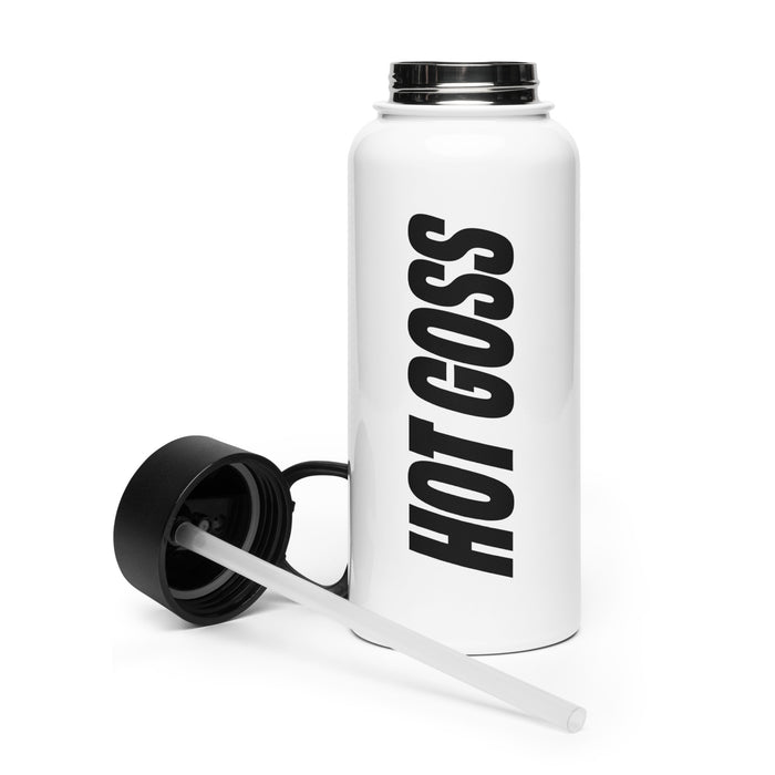 Hot Goss Water Bottle detail showing lid and foldable straw