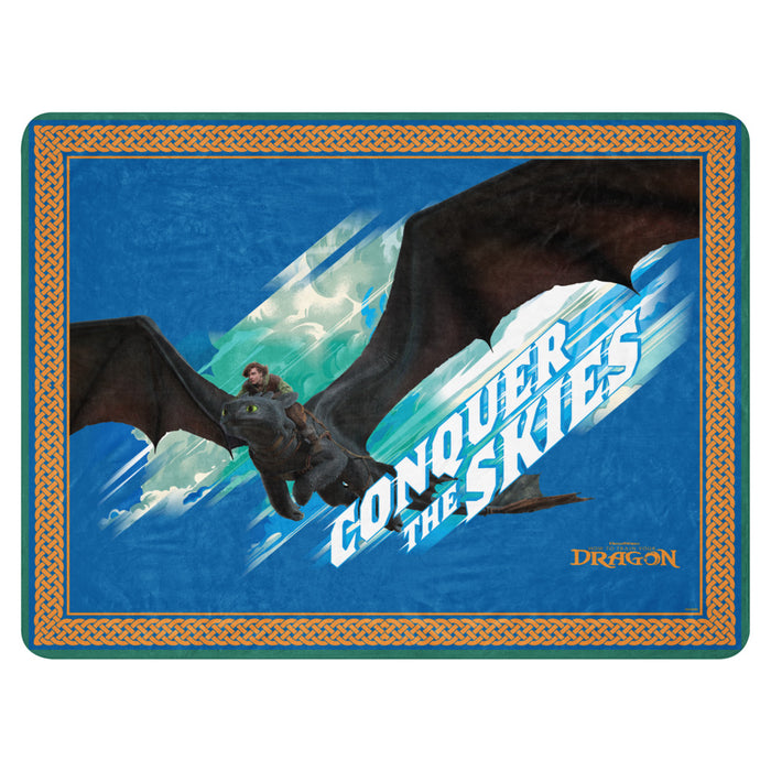 How to Train Your Dragon Conquer the Skies sherpa blanket folded neatly, showing front graphic design