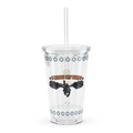 Clear 16 oz plastic tumbler featuring a vibrant design of Hiccup and Toothless in flight on the front