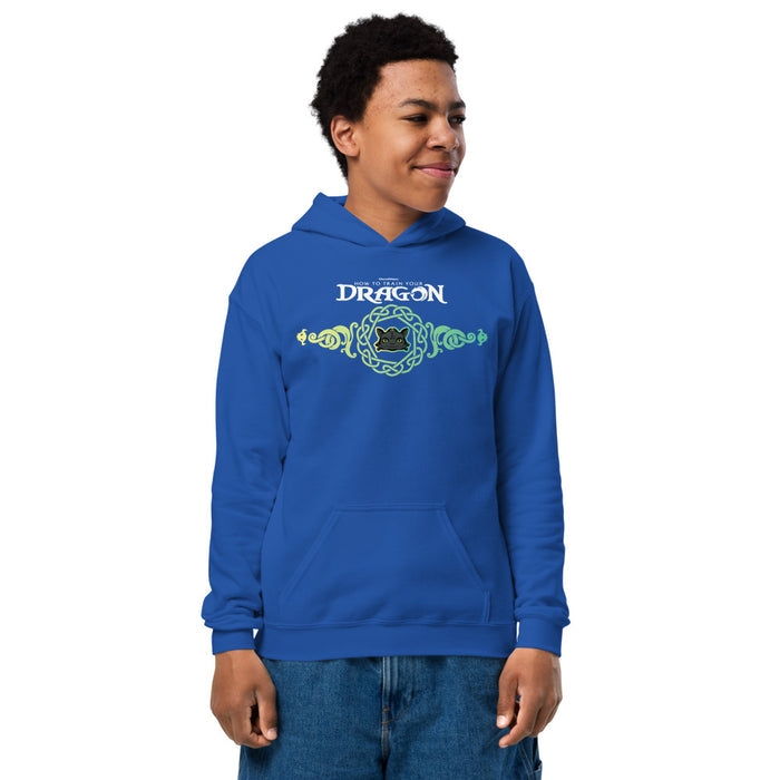 Back view of the solid royal blue youth hoodie with a smooth, blank finish