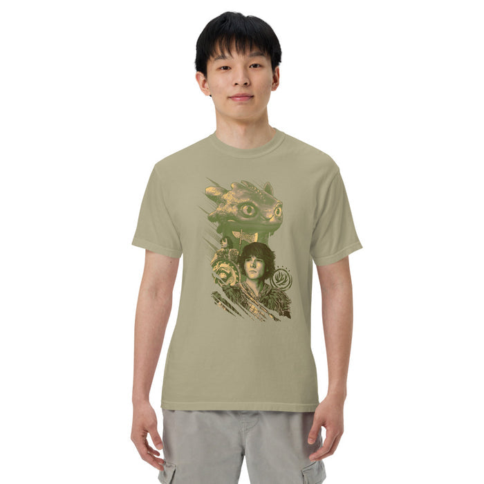 Close-up of the graphic print detail on the How To Train Your Dragon t-shirt