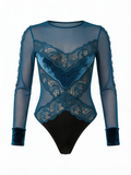 Hydros Lace, Velvet and Tulle Long Sleeve Bodysuit
