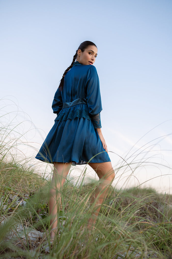 Hydros Satin and Lace Bishop Sleeve Robe