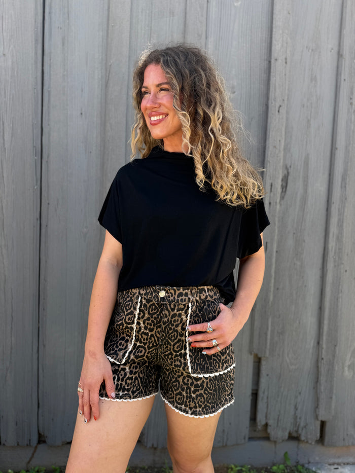Jacqueline Leopard Denim Shorts