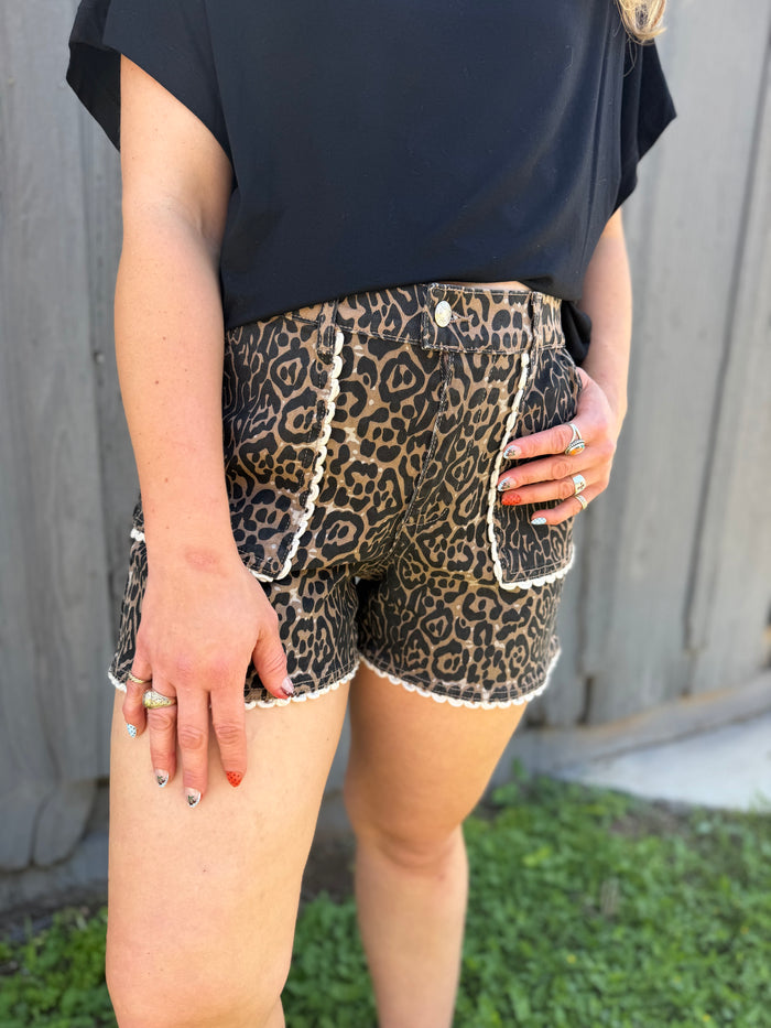 Jacqueline Leopard Denim Shorts