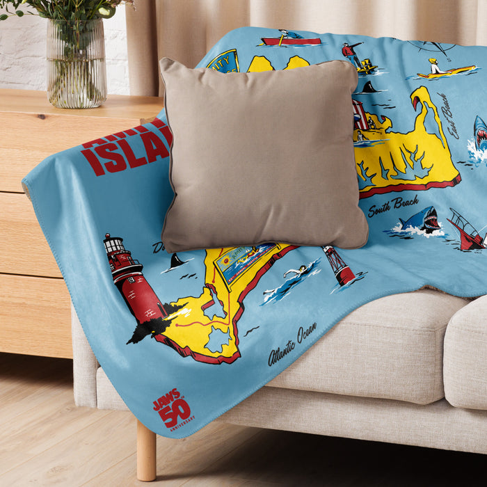 Lifestyle view of the Jaws throw blanket used during a casual movie night