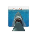 Jaws 50th Anniversary can cooler shown from the front with commemorative artwork on a neutral background